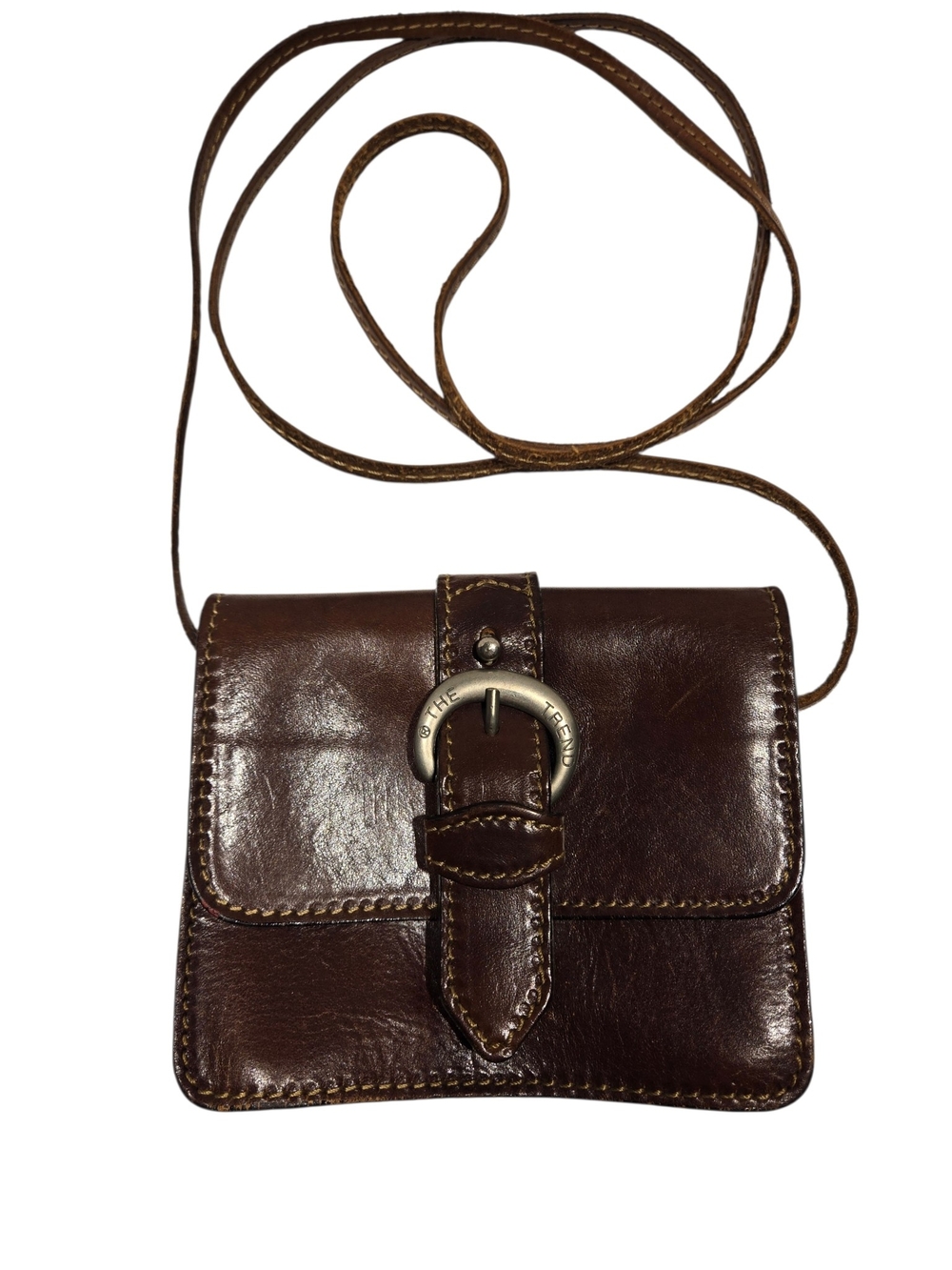 THE TREND Leather Crossbody Bag with Buckle Strap - Dark Brown
